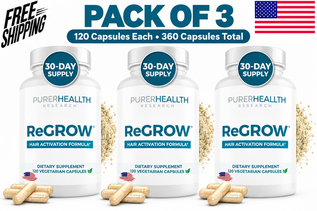 ReGrow Hair Growth Vitamins with Biotin, Hair Supplement by PureHealth Research. 120 capsules