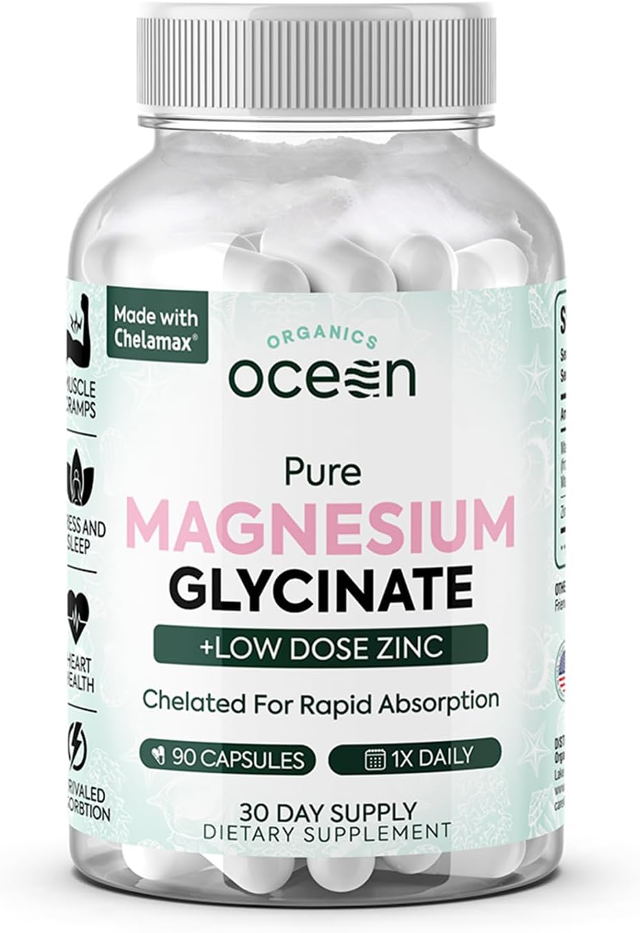 Organics Ocean Pure Magnesium Glycinate Low Dose Zinc Chelated 90 Capsules NEW (PACK OF THREE)