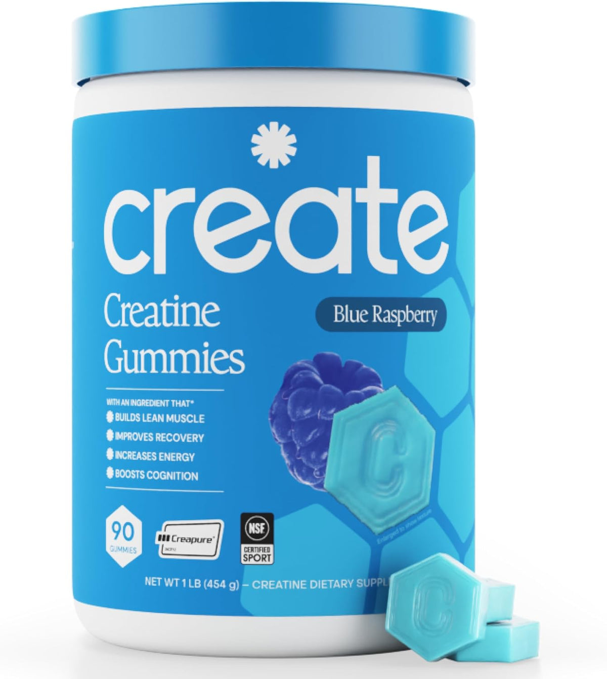 Create Creatine Monohydrate Gummies for Women and Men, Blue Raspberry, 90ct , ( pack of 2 )