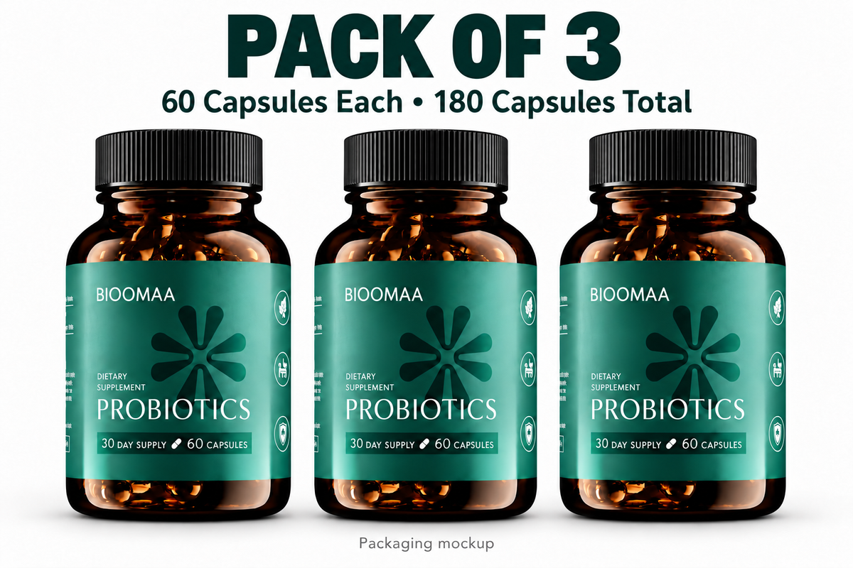 (PACK OF THREE) BIOOMAA Probiotics for Digestive Health 3-in-1 Gut Health Formula 60 Caps