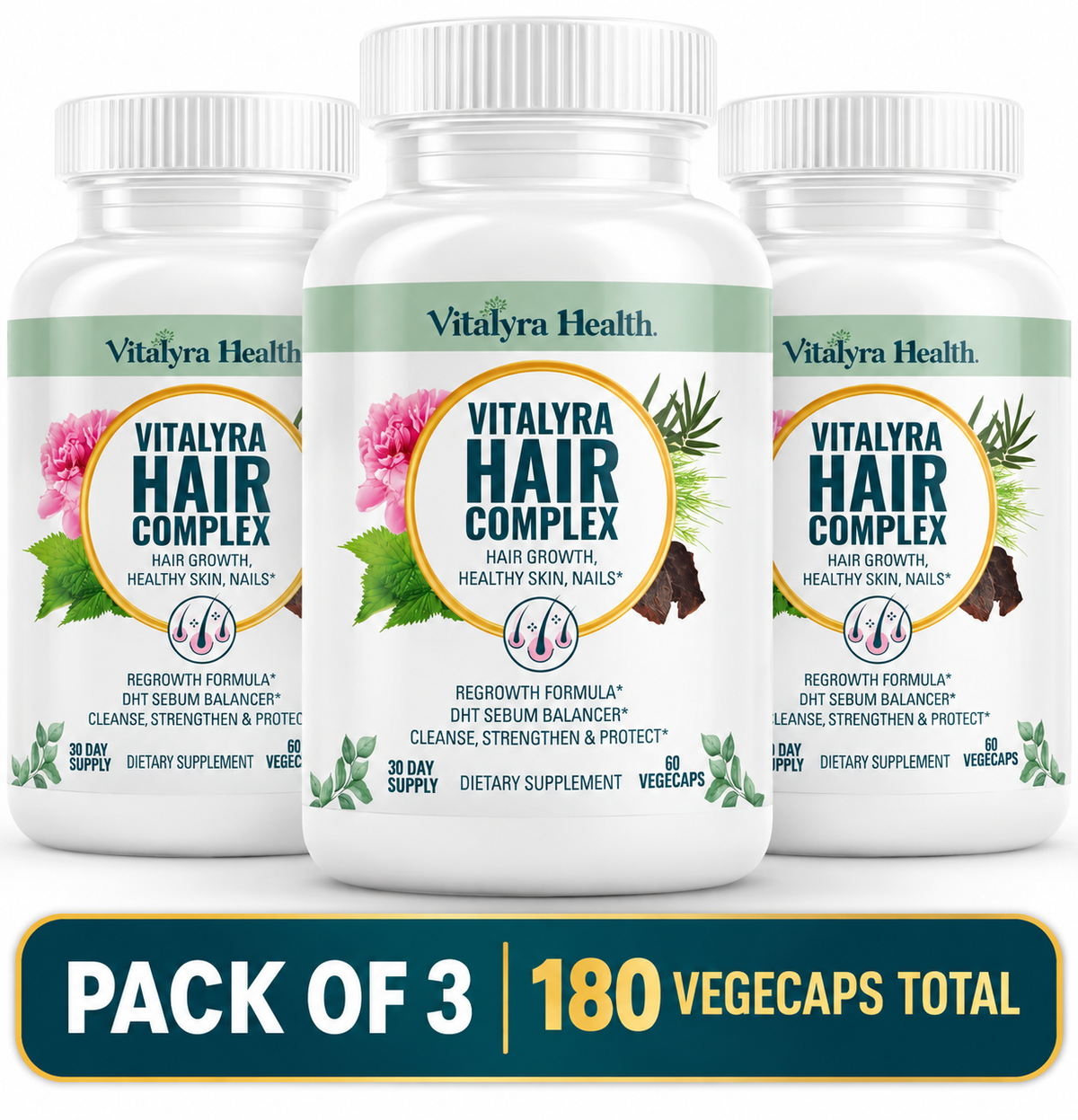 Vital Hair Complex – Biotin & Vitamin B Hair Vitamins for Women & Men 60 capsules (PACK OF THREE)