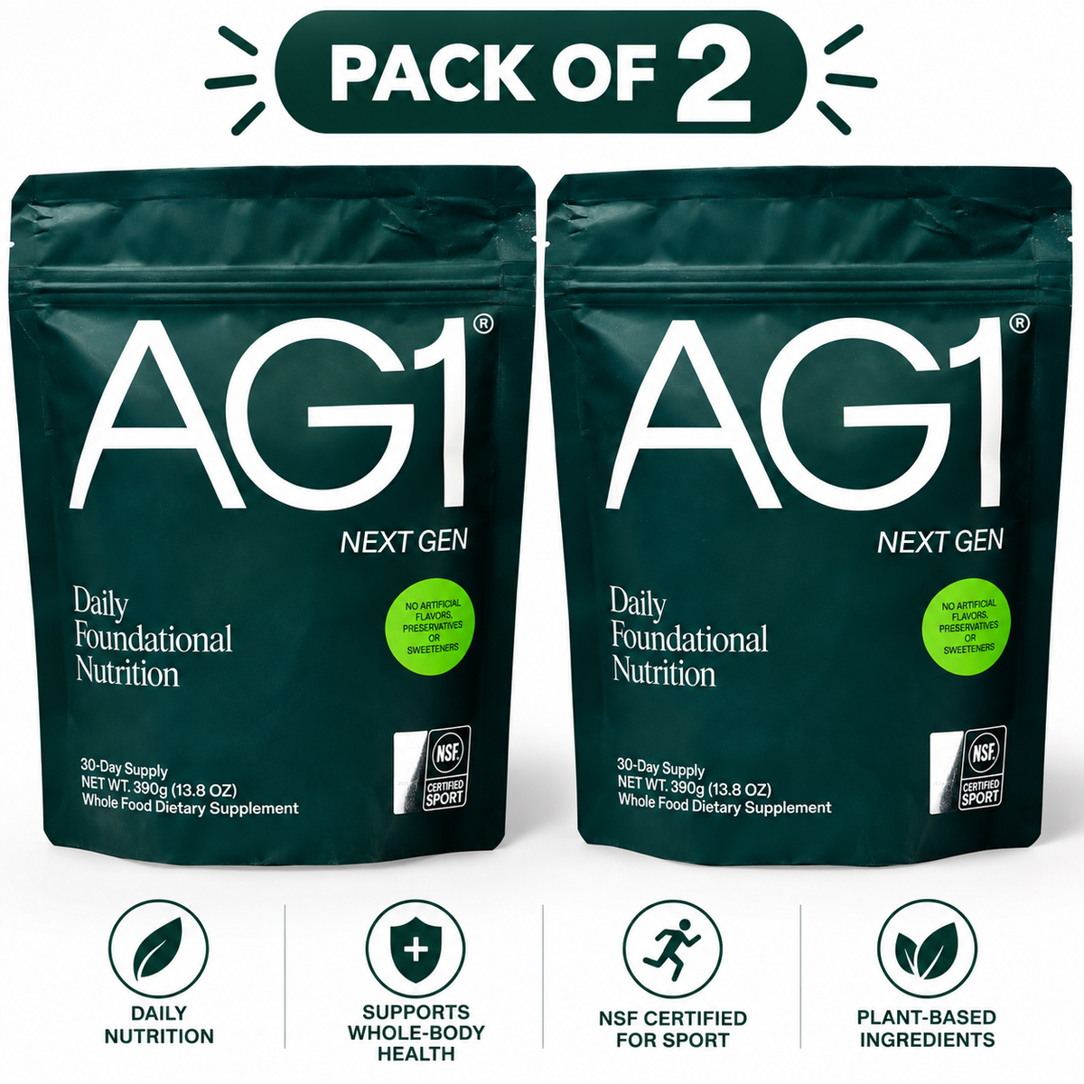AG1 Athletic Greens Next Gen Daily Foundational Nutrition 390g 30 day supply ( pack of 2)