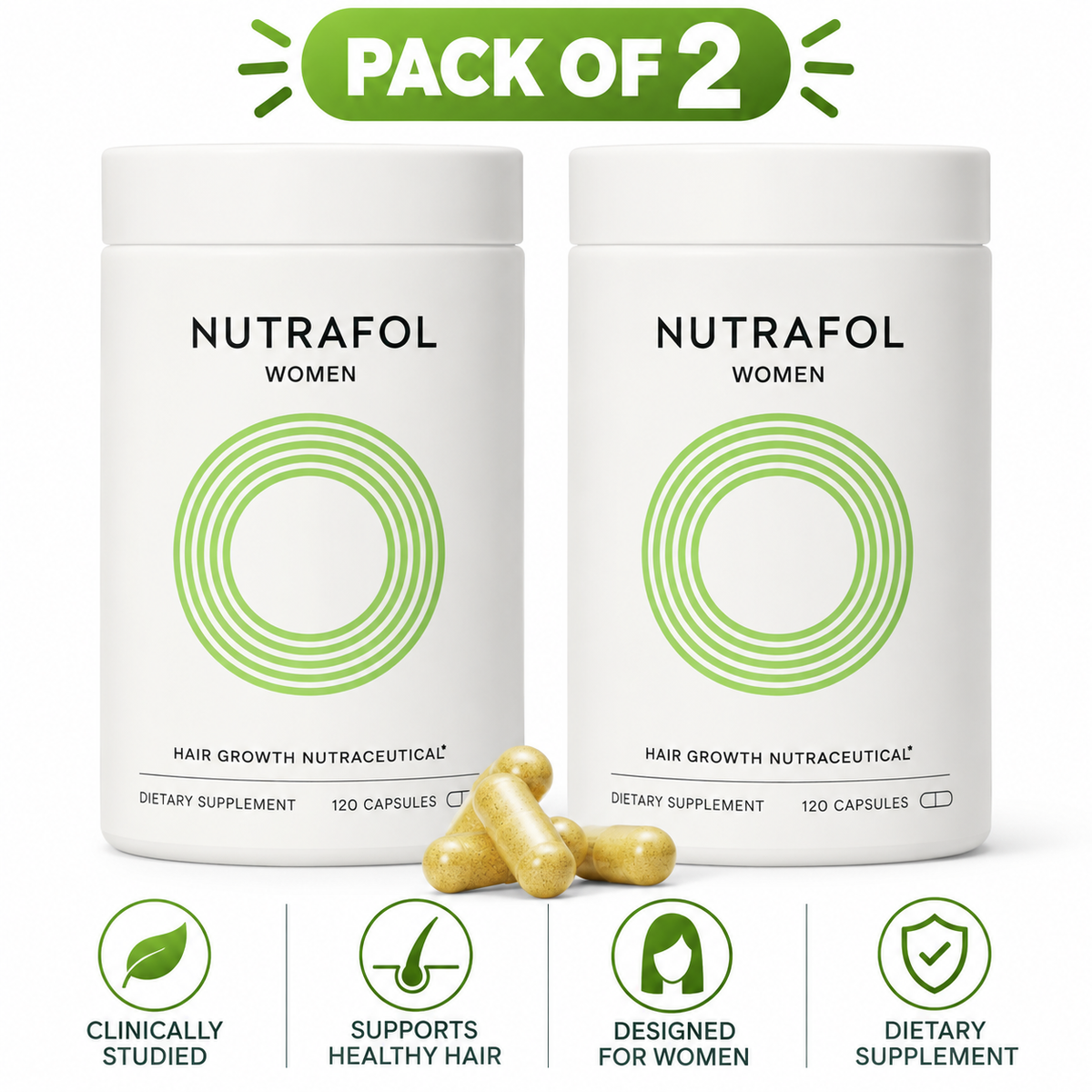 Nutrafol Women Hair Growth Supplements, Ages 18-44, 1-Month Bottle ( pack of 2 )