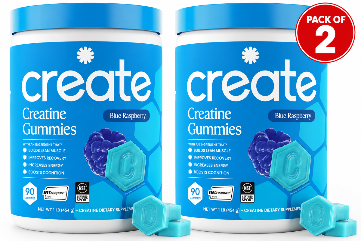 Create Creatine Monohydrate Gummies for Women and Men, Blue Raspberry, 90ct , ( pack of 2 )