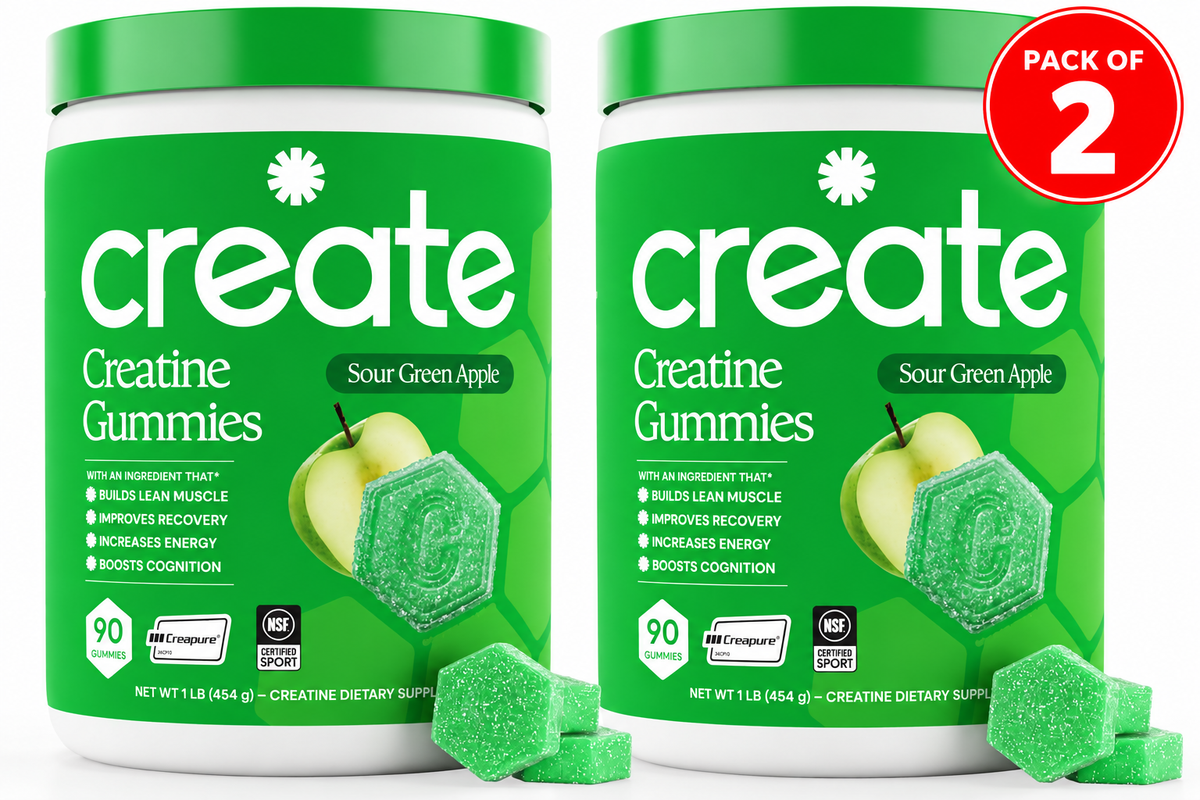 Create Creatine Monohydrate Gummies for Women and Men, Sour Apple, 90ct , ( pack of 2 )