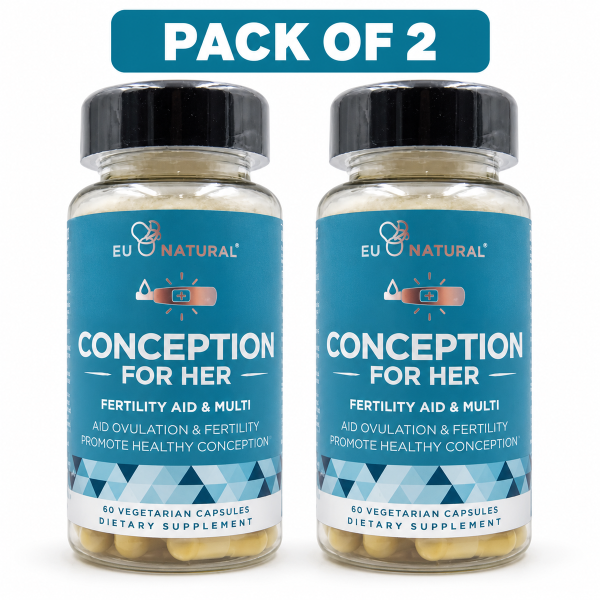 EU Natural Conception For Her Dietary Supplement – 60 Vegetarian Capsules per Bottle – Pack of 2 (120 Total)