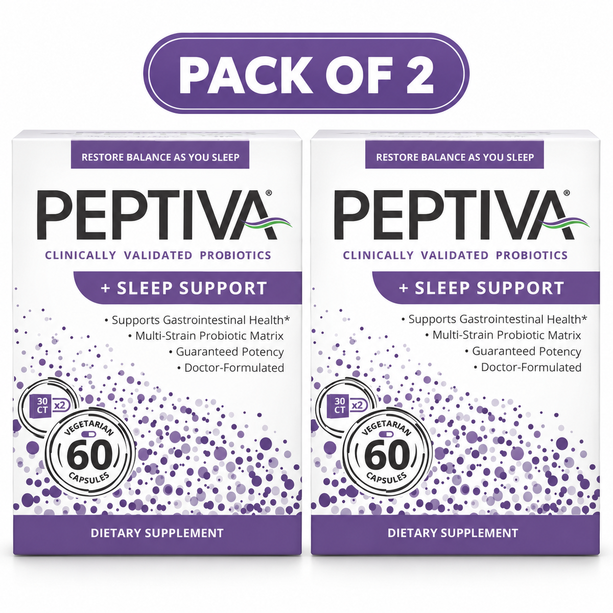 Peptiva Probiotics + Sleep Support, 26 Billion CFU – 60 Capsules per Box, Pack of 2
