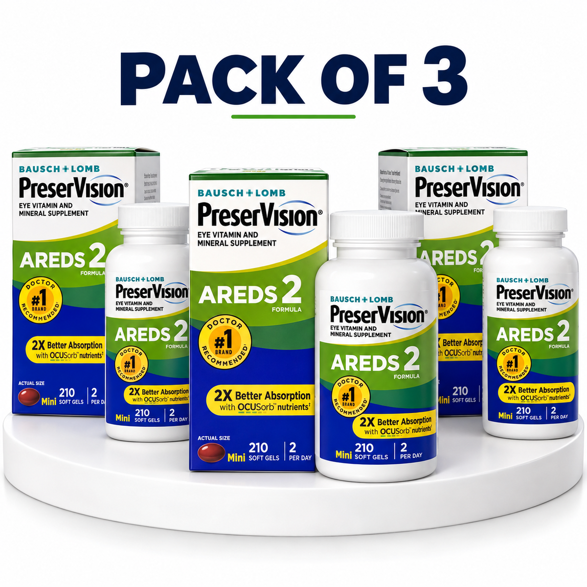 Preservision AREDS 2 / 210 Count Eye Vitamin Mini Soft gels (PACK OF THREE)