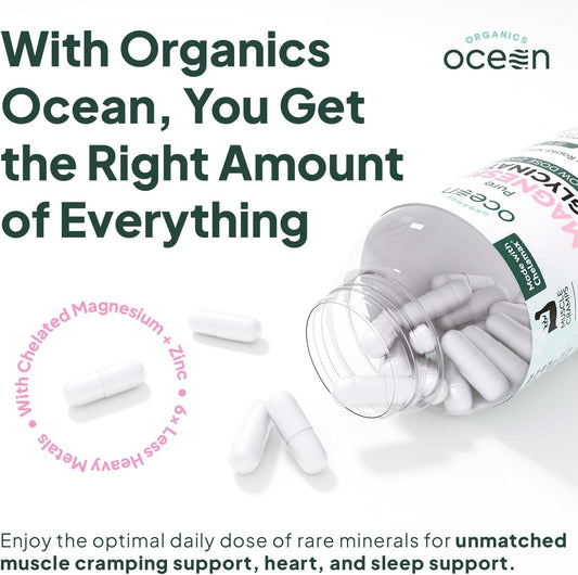 Organics Ocean Pure Magnesium Glycinate with Zinc – 3 Bottles, 90 Capsules Each (270 Total)