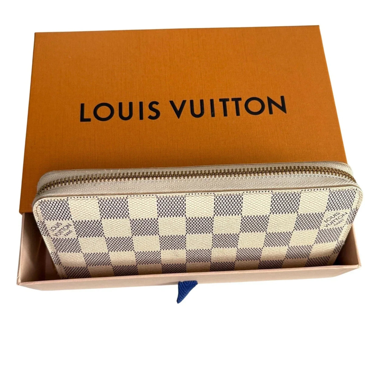 Louis Vuitton Damier Azur Canvas Zippy Wallet With Box Good Pre-Owned Condition