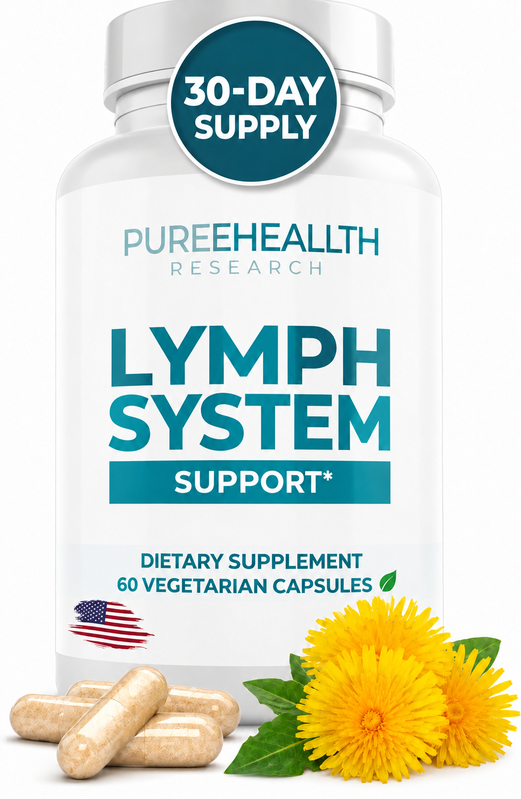(PACK OF THREE) PurerHeallth Research Lymph System Capsules - Reduces swelling, lymphatic support  60 capsules