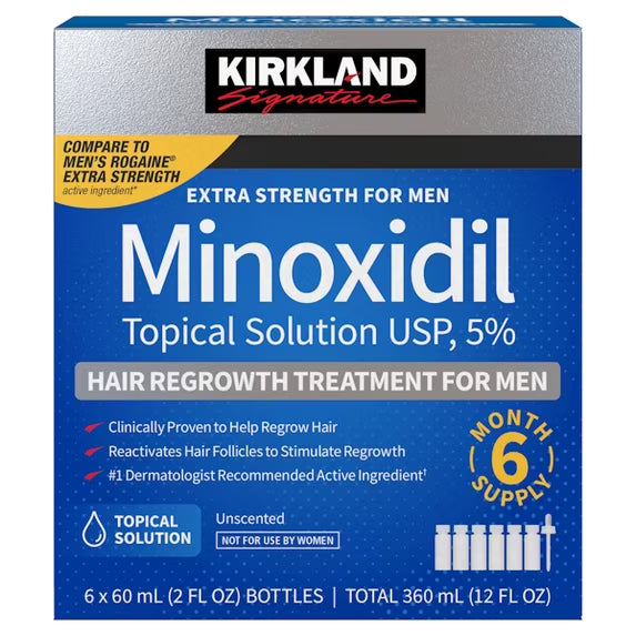 Kirkland Minoxidil 5% Hair Regrowth Solution Extra Strength Men 6 Month Supply (PACK OF THREE)