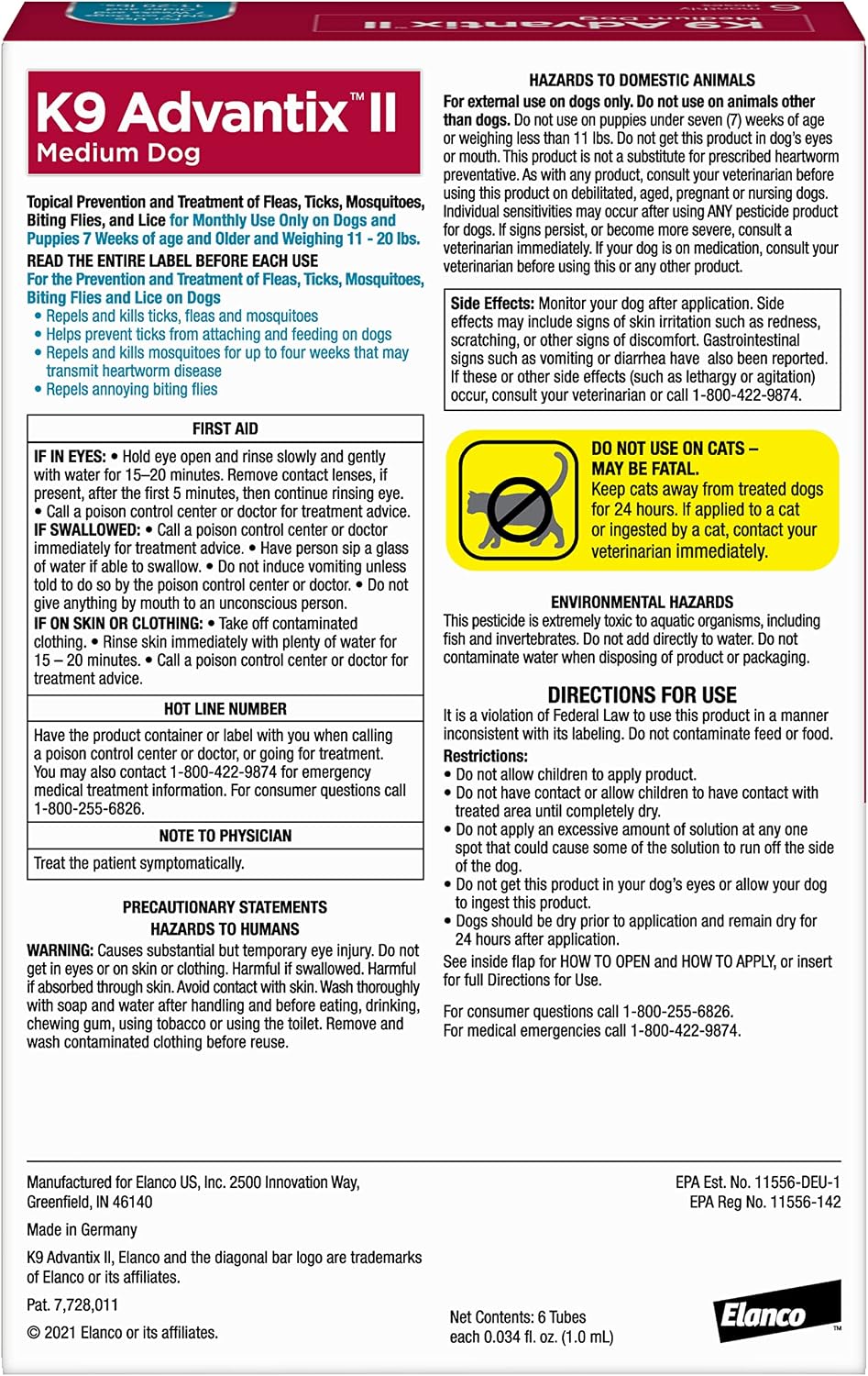 K9 Advantix II Flea and Tick Treatment for Medium Dogs 11-20lbs ,6 Doses ( PACK OF TWO)