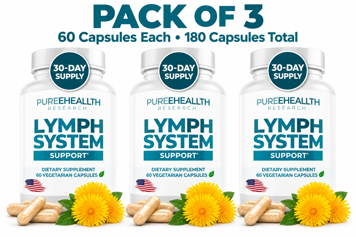(PACK OF THREE) PurerHeallth Research Lymph System Capsules - Reduces swelling, lymphatic support  60 capsules