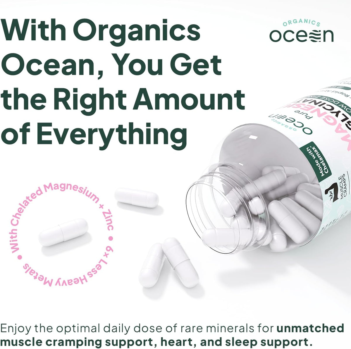 Organics Ocean Pure Magnesium Glycinate Low Dose Zinc Chelated 90 Capsules NEW (PACK OF THREE)