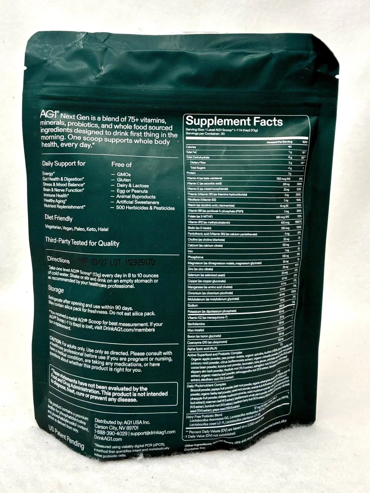 AG1 Athletic Greens Next Gen Daily Foundational Nutrition 390g 30 day supply ( pack of 2)