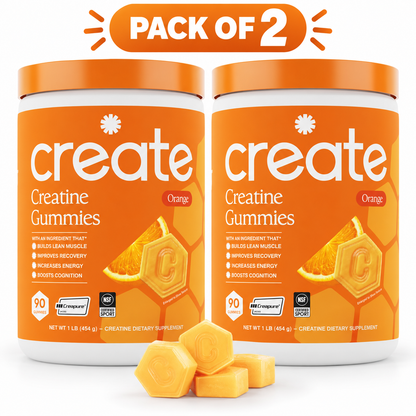 Create Creatine Monohydrate Gummies for Women and Men, Orange, 90ct ( pack of 2 )