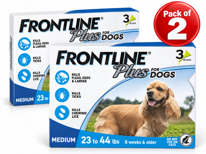 Frontline Plus Flea and Tick Treatment for medium Dogs 23-44 LBs 6 Doses (PACK OF TWO)