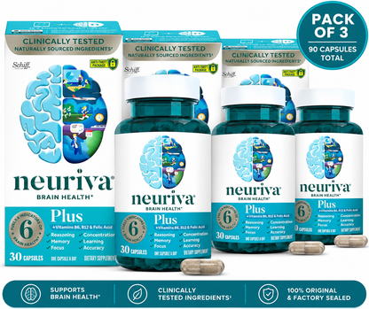 Neuriva Plus Brain Health Supplement – NeuroFactor & Phosphatidylserine, 30 Capsules Each, Pack of 3 (90 Total) – Factory Sealed