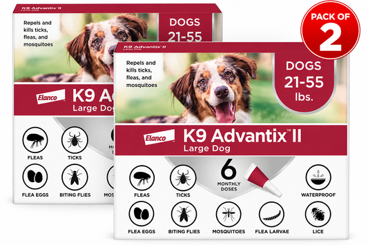 Advantix II Monthly Flea & Tick Prevention for Large Dogs (21–55 lbs), 6 Doses ( PACK OF 2 )