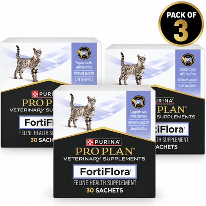 Purina Pro Plan FortiFlora Feline Probiotic Supplement for Cats – 30 Sachets Each, Pack of 3 (90 Total)