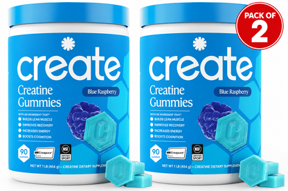 Create Creatine Monohydrate Gummies for Women and Men, Blue Raspberry, 90ct , ( pack of 2 )