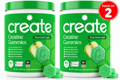 Create Creatine Monohydrate Gummies for Women and Men, Sour Apple, 90ct , ( pack of 2 )