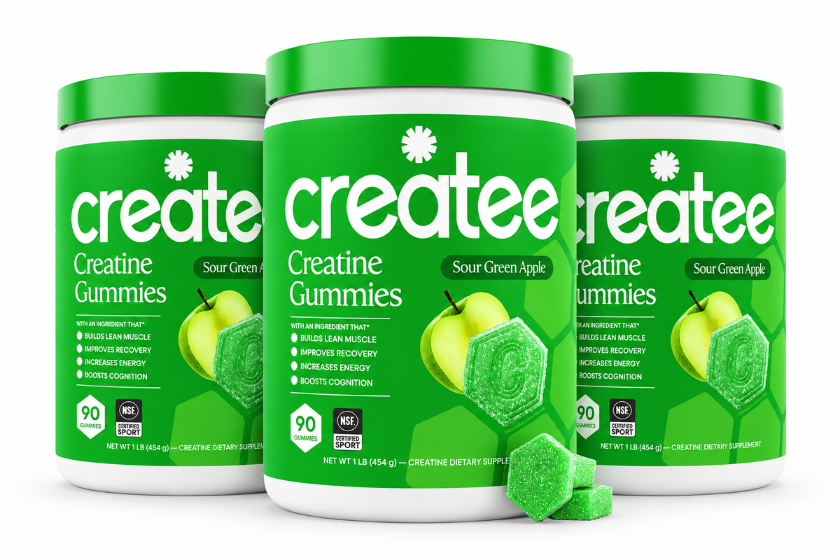Createe Creatine Monohydrate Gummies for Women and Men, Sour Apple, 90ct ( pack of 3 )
