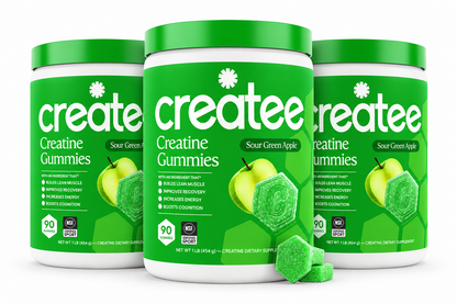 Createe Creatine Monohydrate Gummies for Women and Men, Sour Apple, 90ct ( pack of 3 )