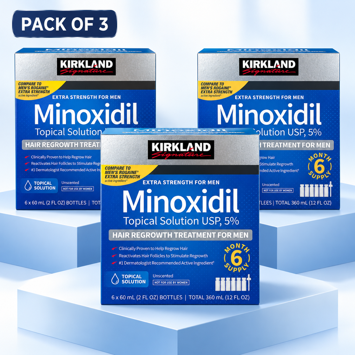 Kirkland Signature Minoxidil 5% Topical Solution for Men – Pack of 3 Boxes,
