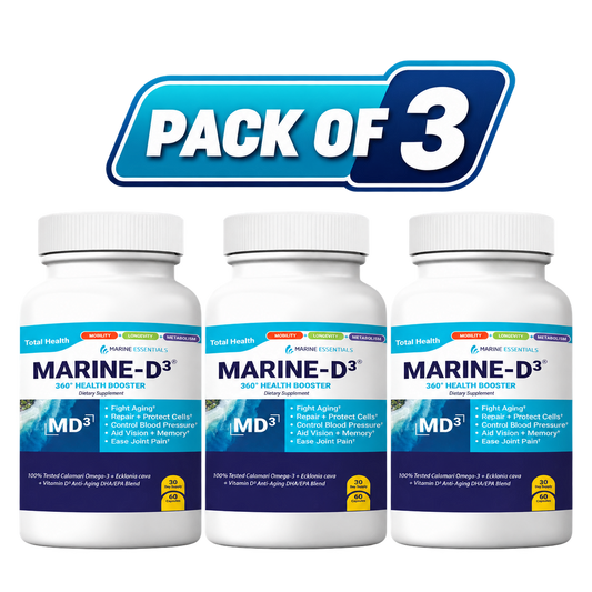 Marine Essentials Marine-D3 Omega-3 & Vitamin D3 Supplement – 60 Capsules per Bottle, Pack of 3