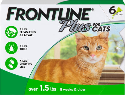 FRONTLINE Plus Flea and Tick Treatment for Cats over 1.5 lbs., 6 Treatments NEW (PACK OF TWO)