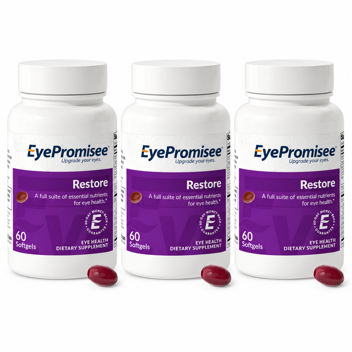 EyePromise Restore Eye Supplements, 60 Softgels Each – Pack of 3