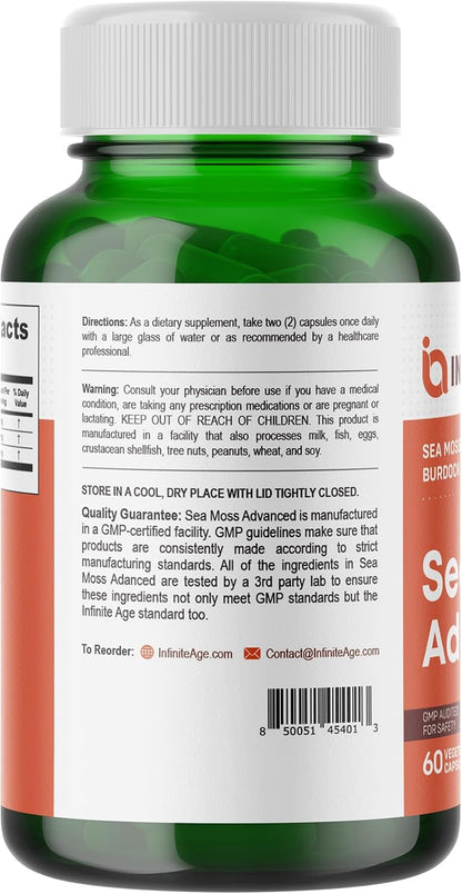 INFINITE AGE Sea Moss Capsules, 1250mg Irish Moss Blend - 120 Count (pack of 3 )