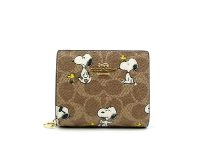 Coach x Peanuts Snap Wallet CBN32 Signature Canvas with Snoopy Print – New