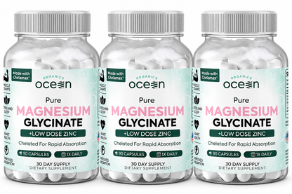 Organics Ocean Pure Magnesium Glycinate Low Dose Zinc Chelated 90 Capsules NEW (PACK OF THREE)