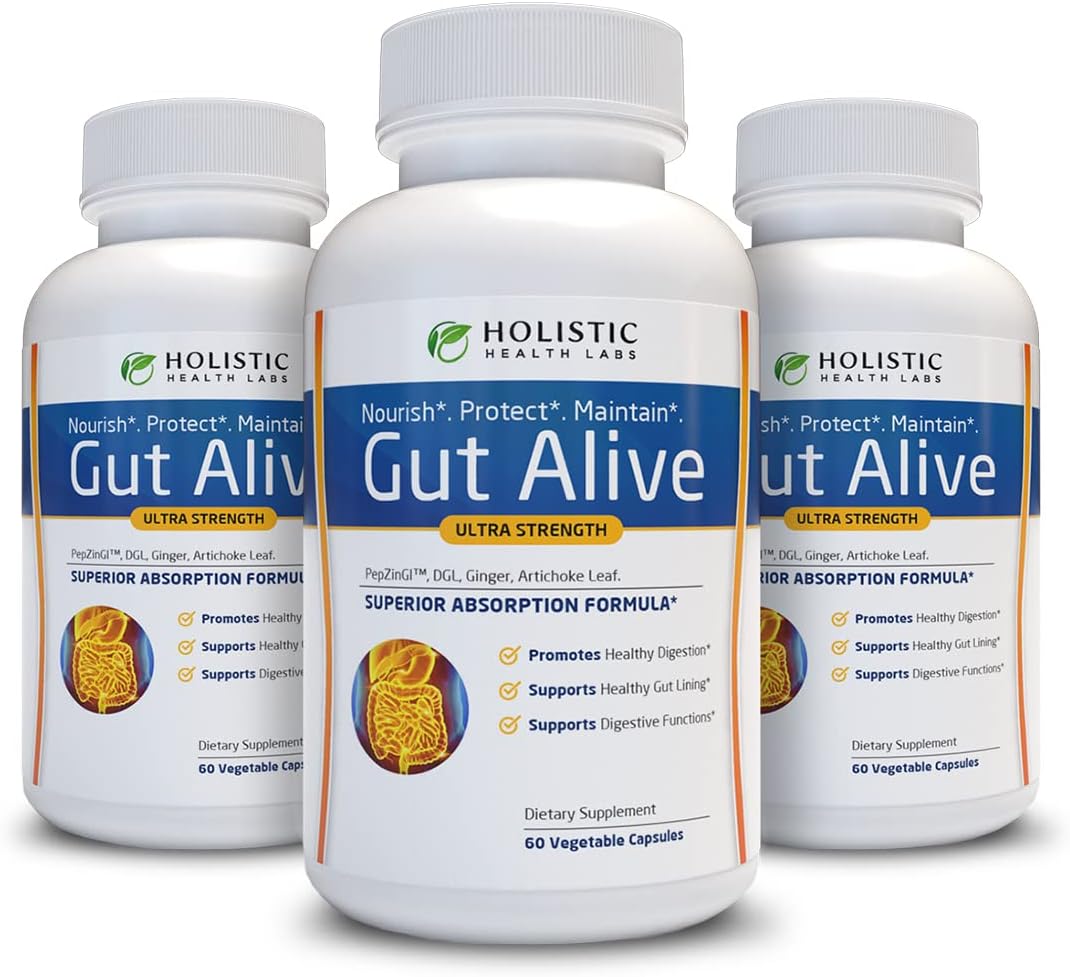 Holistic Health Labs Gut Alive Ultra Strength – 60 Vegetable Capsules Each – Pack of 3