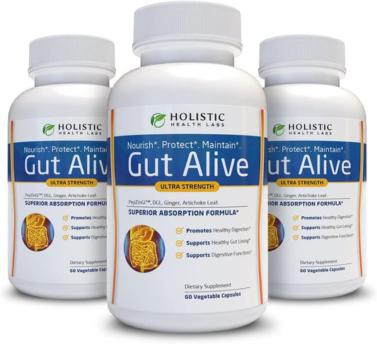 Holistic Health Labs Gut Alive Ultra Strength – 60 Vegetable Capsules Each – Pack of 3