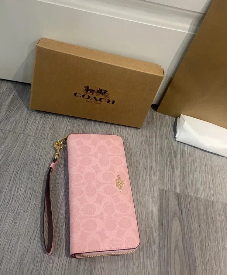 Coach Long Zip Around Wallet CW778 Signature Canvas Powder Pink