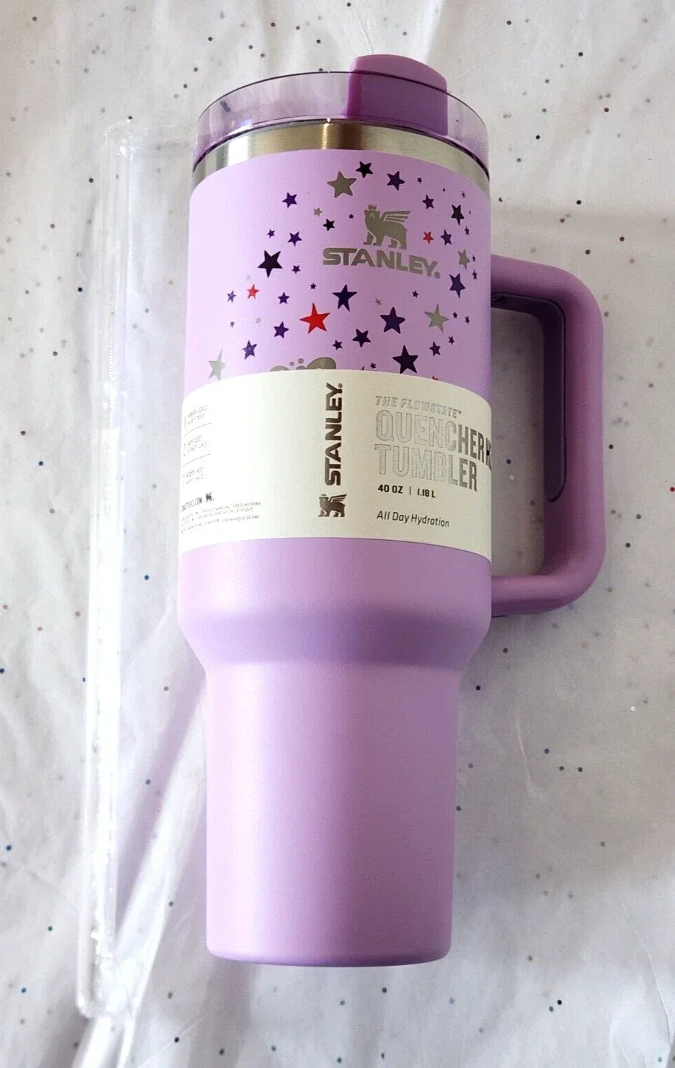 Stanley The Quencher H2.0 FlowState Tumbler 40 oz / 1.18 L – Purple Stars – New
