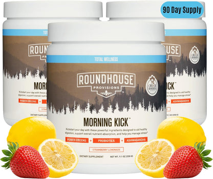 ROUNDYHOUSEE PROVISION Morning Kick Greens, Strawberry Lemonade, ( 3 Pack)