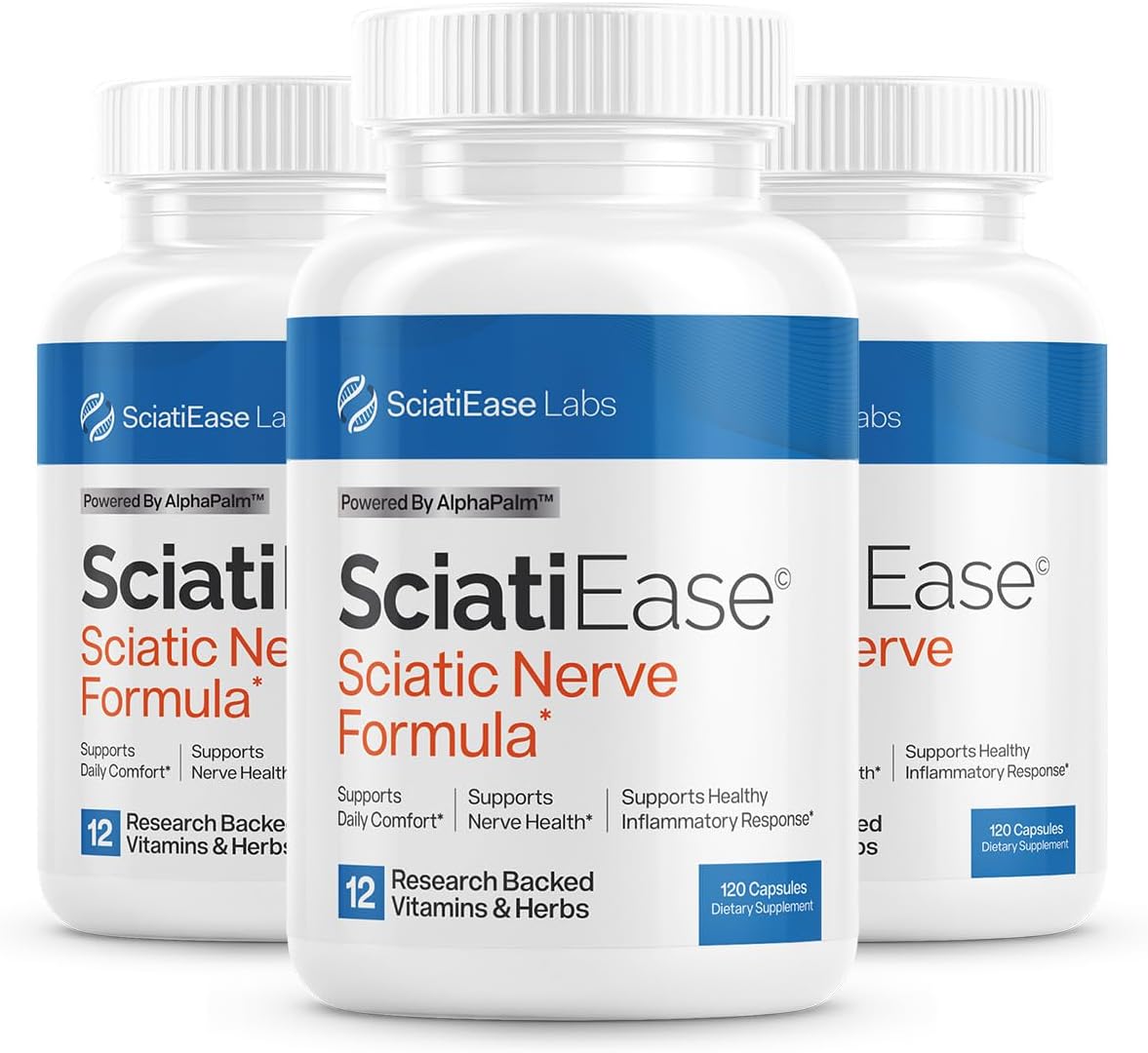 SciatiEase Sciatic Nerve Health Support Formula – 120 Capsules Each – 3 Bottles (360 Capsules)